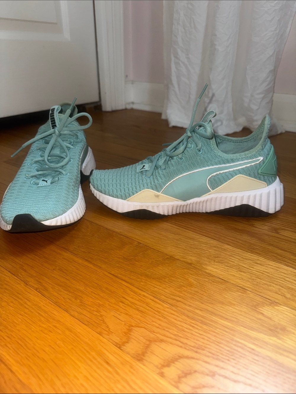 Puma Women's Teal and Cream Knit Sneakers